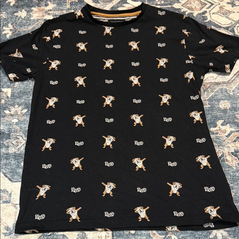 Men’s Black Bulldog Print Crew Neck T-Shirt